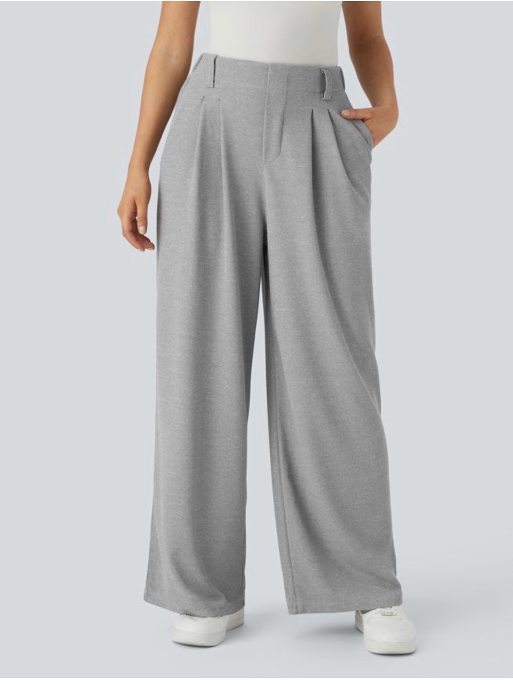HALARA Grey Wide-Leg High-Rise Pleated Pants - Picture 3 of 6
